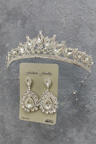 Ade Model Gelin Tacı Ve MekikTaşlı Küpe