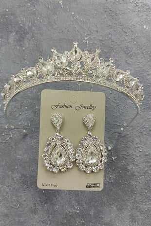 Ade Model Gelin Tacı Ve MekikTaşlı Küpe