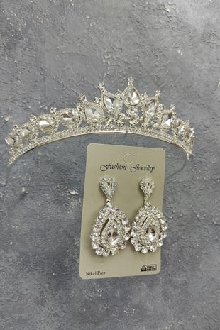 Ade Model Gelin Tacı Ve MekikTaşlı Küpe