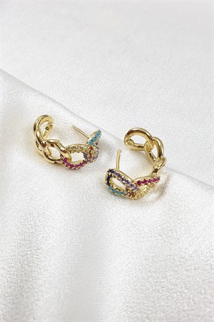 Adhara Renkli Halka Zircir Taşlı Küpe
