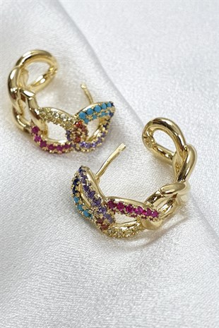 Adhara Renkli Halka Zircir Taşlı Küpe