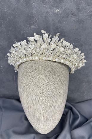 Agesi Yoğun İşlemeli Mineli Kristalli Gelin Tacı Saç Aksesuarı