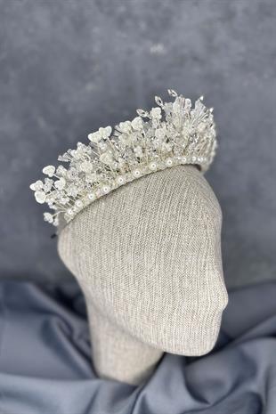 Agesi Yoğun İşlemeli Mineli Kristalli Gelin Tacı Saç Aksesuarı