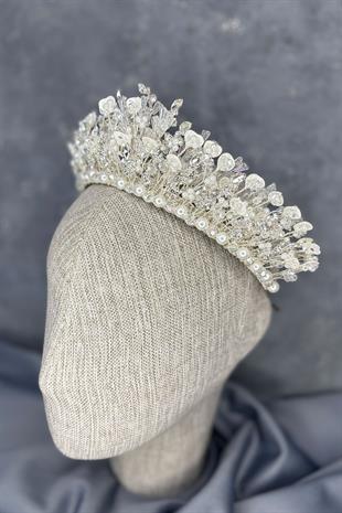 Agesi Yoğun İşlemeli Mineli Kristalli Gelin Tacı Saç Aksesuarı