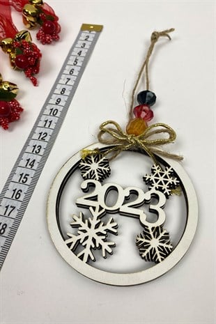 Ahşap 2023 Baskılı Yılbaşı Ağaç Süsü