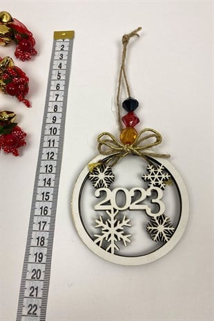 Ahşap 2023 Baskılı Yılbaşı Ağaç Süsü