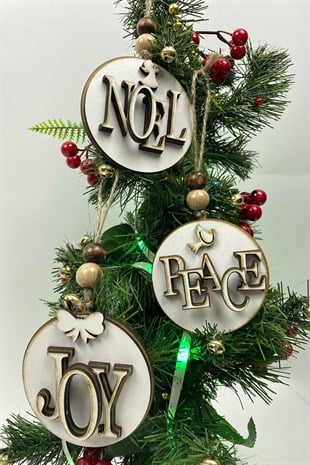 Ahşap 3lü Yılbaşı Ağaç Süsü