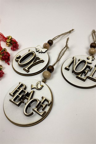 Ahşap 3lü Yılbaşı Ağaç Süsü