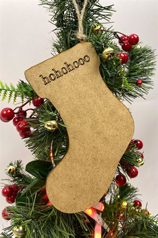 Ahşap Çorap Baskı Yılbaşı Süsü(5Adet)