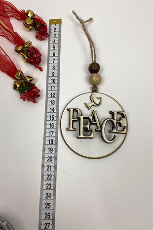 Ahşap Peace Baskılı Yılbaşı Ağaç Süsü