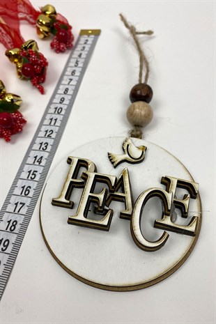 Ahşap Peace Baskılı Yılbaşı Ağaç Süsü