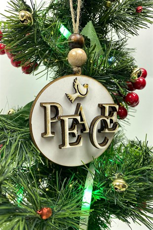 Ahşap Peace Baskılı Yılbaşı Ağaç Süsü