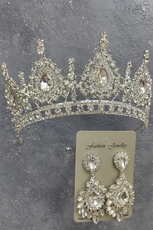 Ahu Model Gelin Tacı Ve Damla Mekik Taşı Küpe