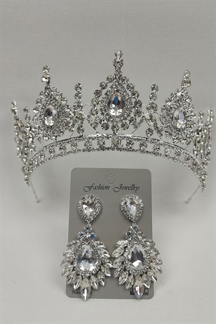 Ahu Model Gelin Tacı Ve Damla Mekik Taşı Küpe