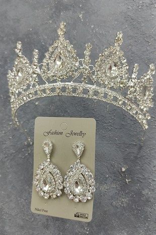 Ahu Model Gelin Tacı Ve MekikTaşı Küpe