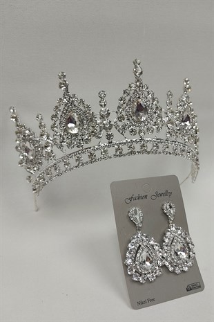 Ahu Model Gelin Tacı Ve MekikTaşı Küpe