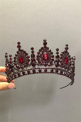 Ahu Model Koyu Kırmızı Gelin Kına Tacı ve Küpesi