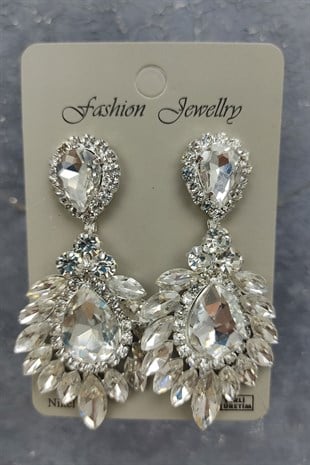 Akbahar Model Gelin Tacı Ve Damla Mekik Taşlı Küpe