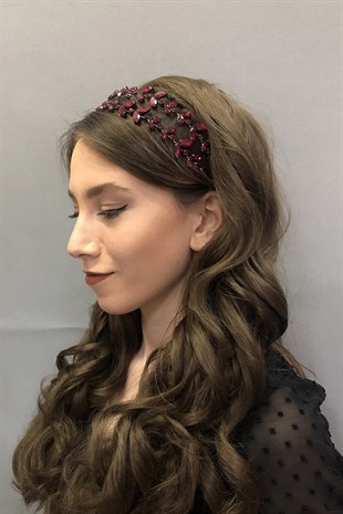 Alfa Model Çift Sıra Bordo Gelin Kına Tacı