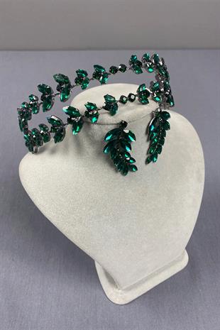 Alfa Model Double Row Bridal Henna Crown and Drop Earrings
