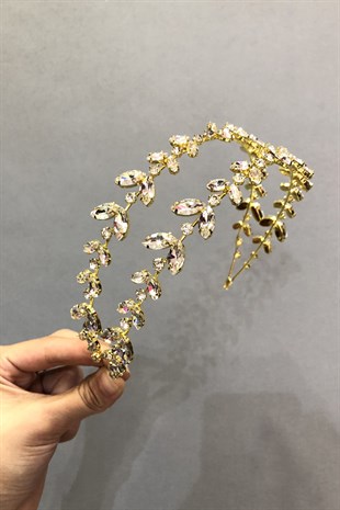 Alpha Model Double Row Transparent Yellow Bridal Henna Tiara