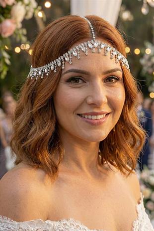 Alınlık Abiye Gelin Baştacı Prenses Tarzı Zincir Saç Aksesuarı