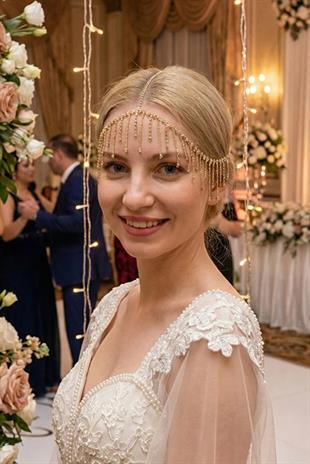 Alınlık Kristal Taşlı Püsküllü Alın Saç Aksesuarı Abiye Nişan Gelin Baştacı