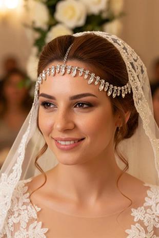 Alınlık Taşlı Zincir Gelin Baştacı Saç Bandı Özel Gün Aksesuarı