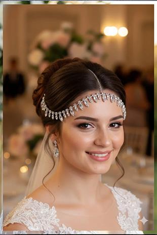 Alınlık Taşlı Zincir Gelin Baştacı Saç Bandı Özel Gün Aksesuarı