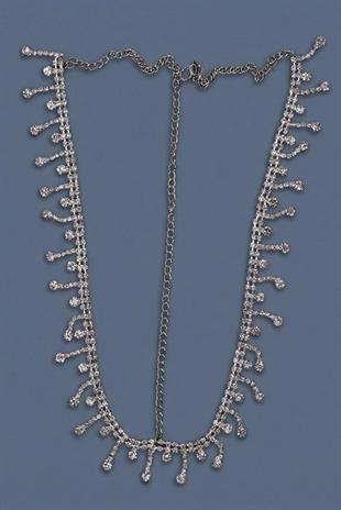 Alınlık Tek Sıra Kristal Taşlı Zincir Saç Aksesuarı Gelin Abiye Baştacı