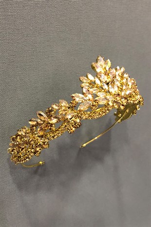 Altın Rengi Kristal Kına ve Gelin Tacı