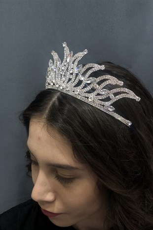 Altın Rengi Dalgalı Taşlı Gelin Tacı