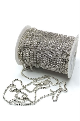 Altın Sarısı Kristal Taşlı Metal Yuvalı Şerit 50 metre 16 mm