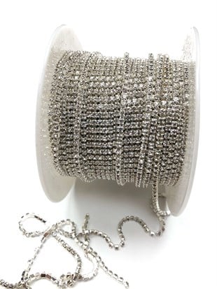 Altın Sarısı Kristal Taşlı Metal Yuvalı Şerit 50 metre 8mm