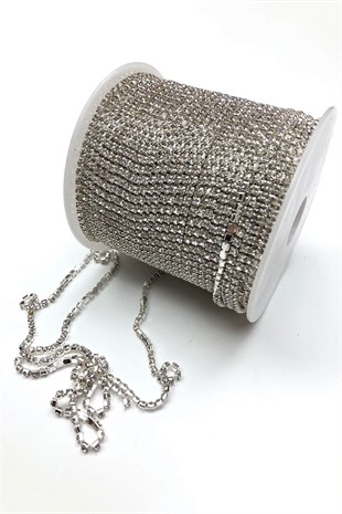 Altın Sarısı Kristal Taşlı Metal Yuvalı Şerit 20 metre 12mm