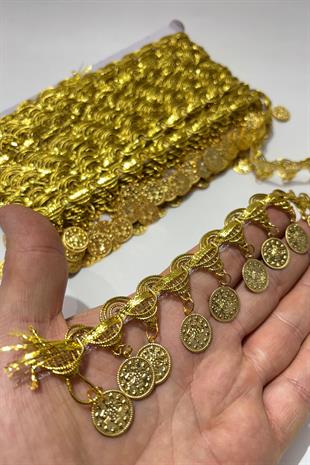 Altın Sarısı Para Pullu Şerit Boncuk 