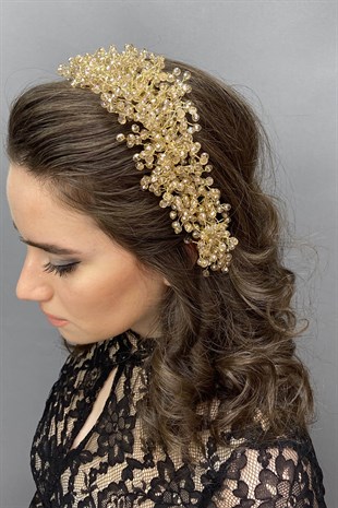 Gold Pollux Crystal Stone Henna and Bridal Crown