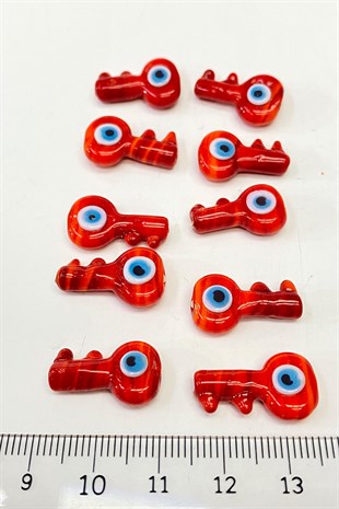 Key Patterned Evil Eye Bead Pendant Red 1 Pcs