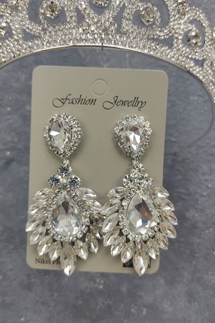 Angel Model Gelin Tacı Ve Damla Mekik Taşlı Küpe