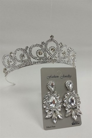 Angel Model Gelin Tacı Ve Mekik Damla Taşlı Küpe