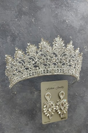 Angelina Model Gelin Tacı Ve Damla Taşlı Küpe