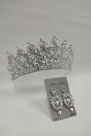 Angelina Model Gelin Tacı Ve Damla Taşlı Küpe