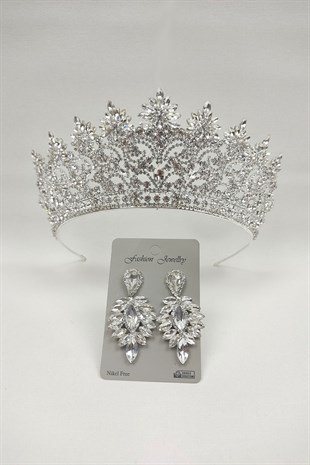 Angelina Model Gelin Tacı Ve Damla Taşlı Küpe