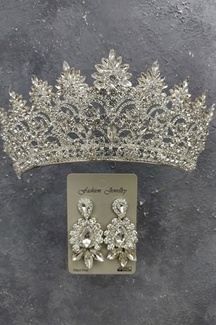 Angelina Model Gelin Tacı Ve Mekik Damla Taşlı Küpe