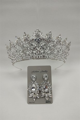 Angelina Model Gelin Tacı Ve Mekik Damla Taşlı Küpe