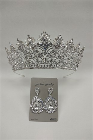 Angelina Model Gelin Tacı Ve Mekik Taşlı Küpe