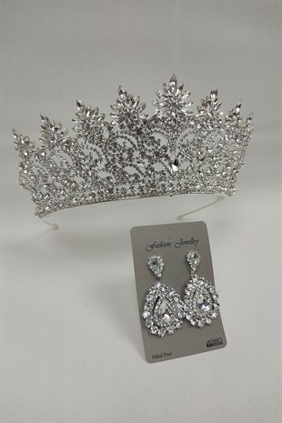 Angelina Model Gelin Tacı Ve Mekik Taşlı Küpe