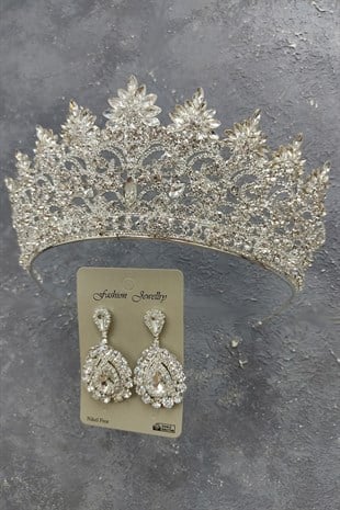 Angelina Model Gelin Tacı Ve Mekik Taşlı Küpe