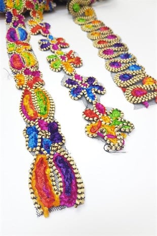 Antik Desenli Çok Renkli Şerit 3-4 cm