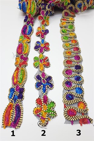 Antik Desenli Çok Renkli Şerit 3-4 cm